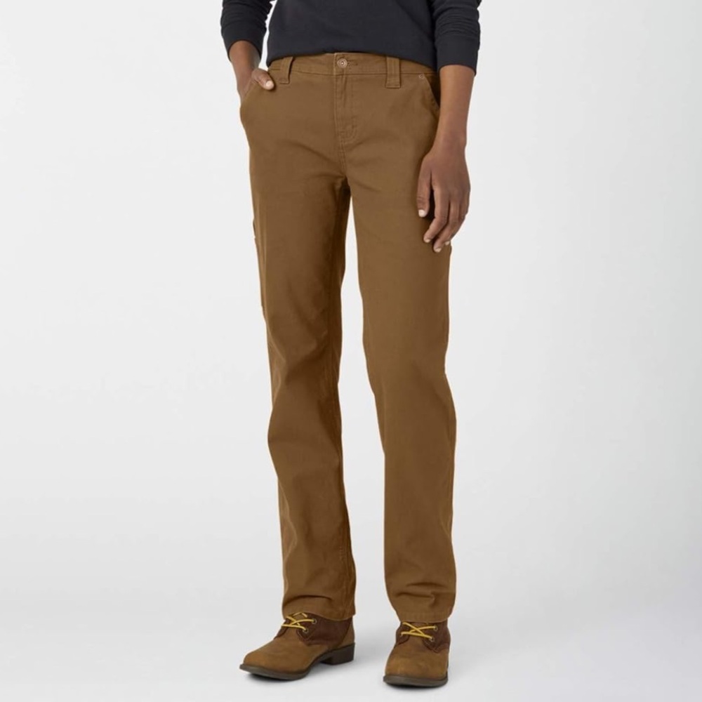 Dickies Women's Relaxed Straight Carpenter Duck Pant - Rinsed Brown Duck